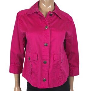 Peter Nygard Fuchsia Pink Jean Jacket Cropped Sleeve Cotton Denim Buttoned
